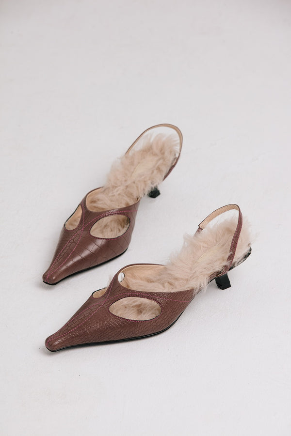 Rui Zhou Pointed Toe Australian Wool High Heel Sandals Series RUI-RUIFW21SH01-ZG Liver Color PR1